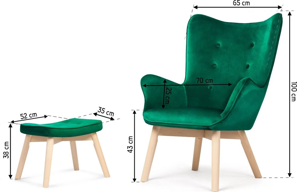 SOFOTEL Kreslo s opierkou na ruky a podnožkou Norse 2046 - tmavozelené