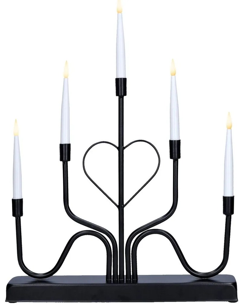 Elektrický svietnik, 2x AA batérie, 5 sviečok, čierna