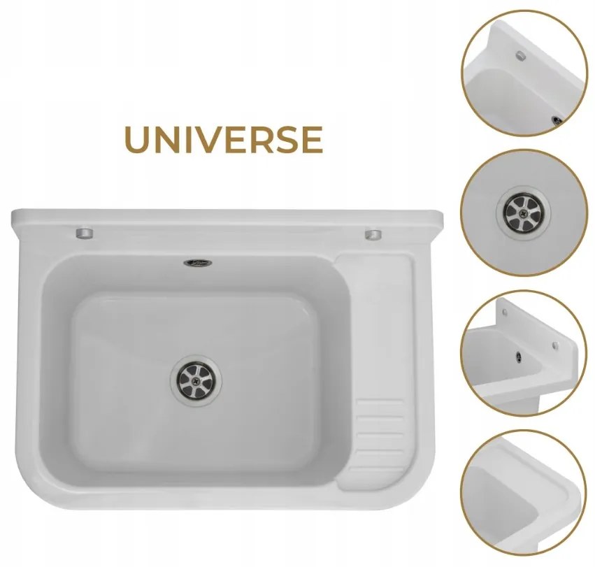 Gamma Universe, univerzálna plastová výlevka 50x34x31 cm + sifón, 1-komorová, biela, GMA-KGK50-WH