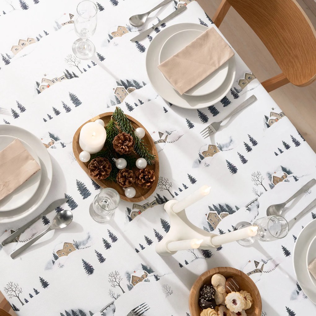 Goldea vianočný hranatý teflónový obrus - zimná krajina 100 x 140 cm