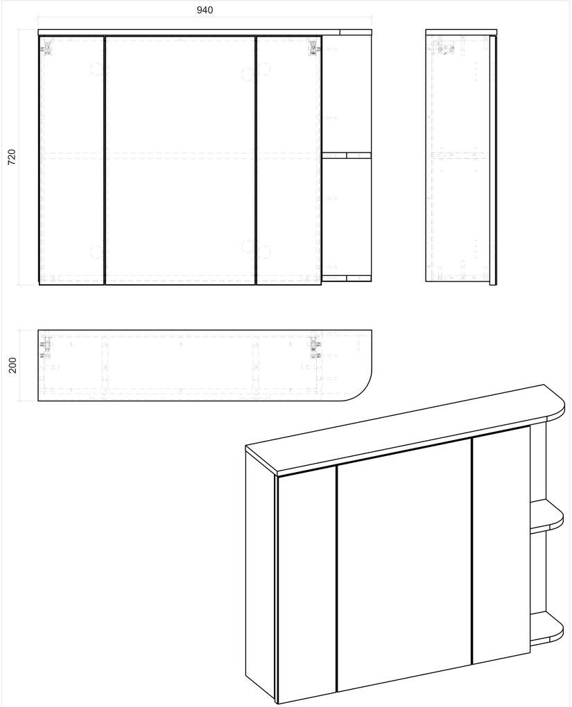 Kúpeľňová závesná skrinka SWIFT so zrkadlom 94 cm