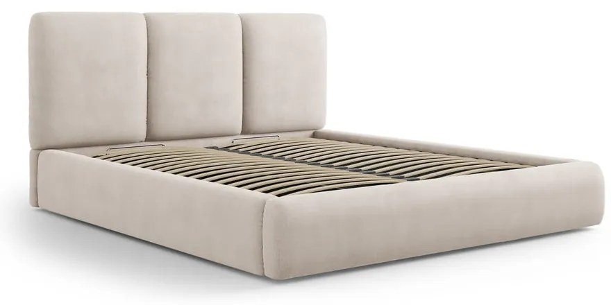 Béžová čalúnená dvojlôžková posteľ s úložným priestorom s roštom 160x200 cm Brody – Mazzini Beds