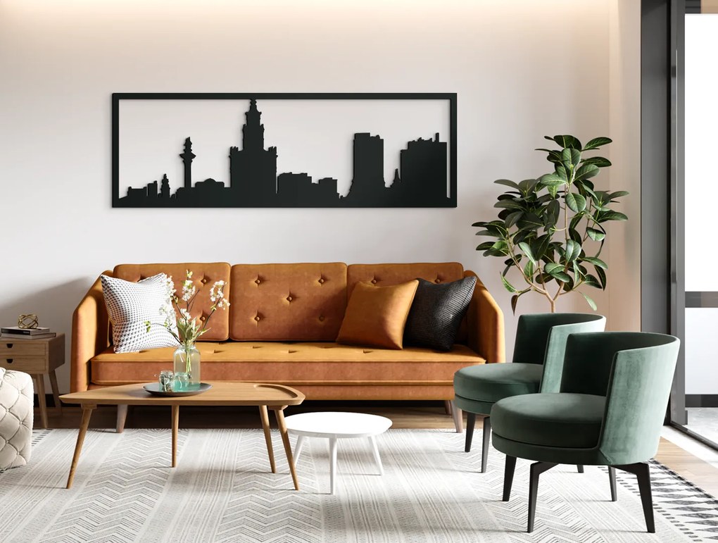 drevko Obraz Varšava panoráma Rozmer obrazu: 29,5 x 89 cm, Farba dekorácie: Čierna