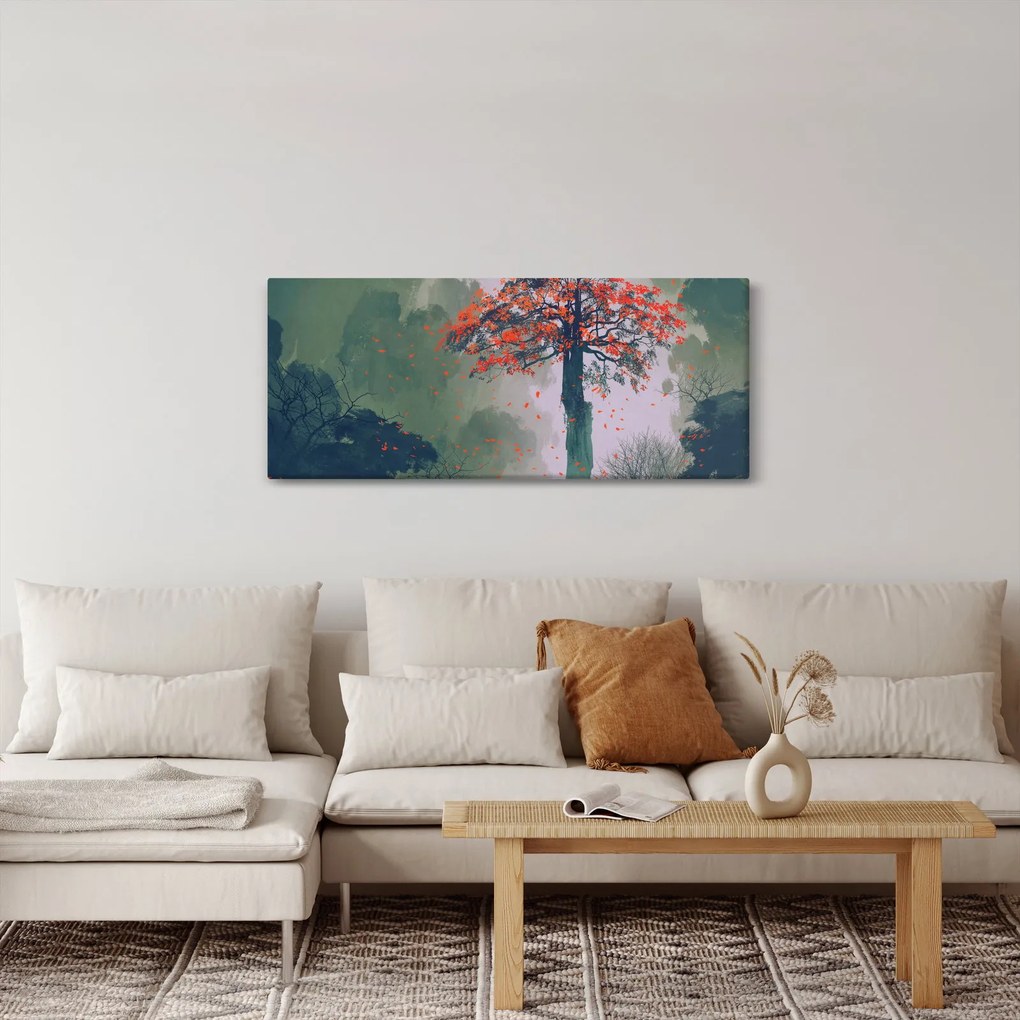 Obraz osamoteného červeného stromu (120x50 cm)