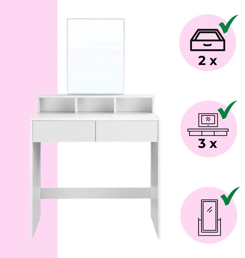 Toaletný stolík VANESA, 80x40x140cm, biela Jurhan