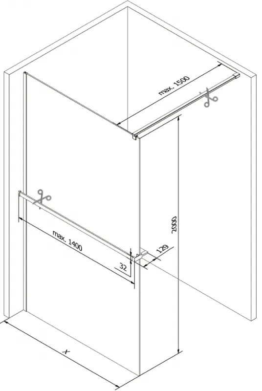 Mexen Kioto+, sprchová zástena Walk-In s poličkou a vešiakom 140 x 200 cm, 8mm číre sklo biely vzor, biely profil, 800-140-121-20-85