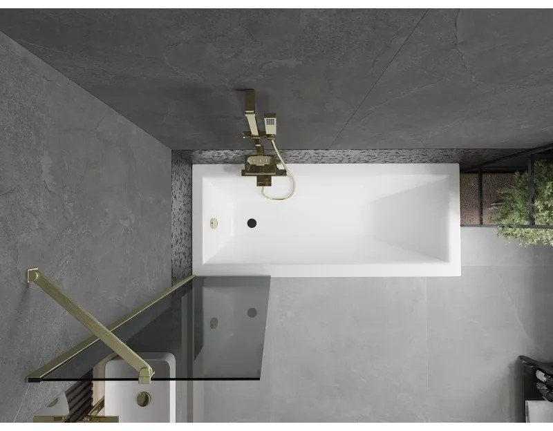 Mexen Next, 1-krídlová vaňová zástena 50 x 150 cm, 6mm šedé sklo, zlatá matná, 895-050-000-00-40-55