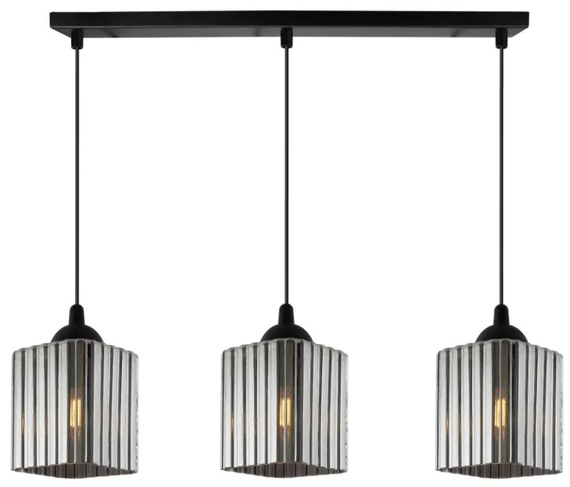 Závesné svietidlo Riffle Square, 3x grafitové sklenené tienidlo, b