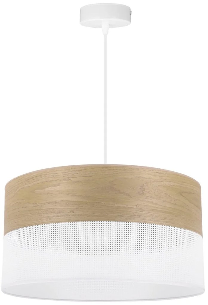 Závesné svietidlo Wood, 1x dýha zlatý dub/biele PVC tienidlo, (fi 40cm)