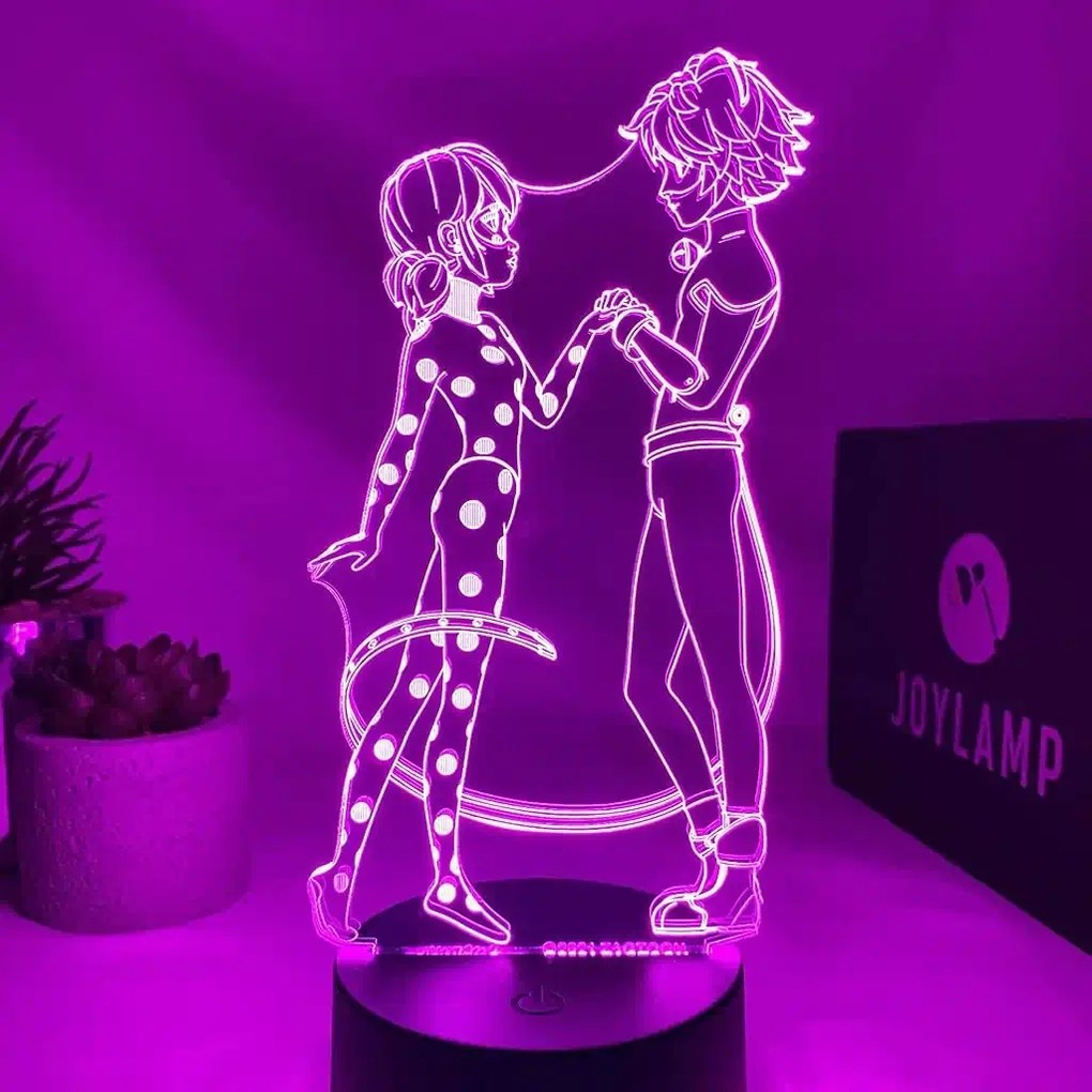 3Dmix 3DL-DRGB063 – 3D LED nočná lampa - Kúzelná Lienka a Čierny Kocúr (Miraculous Ladybug) (Dual RGB)
