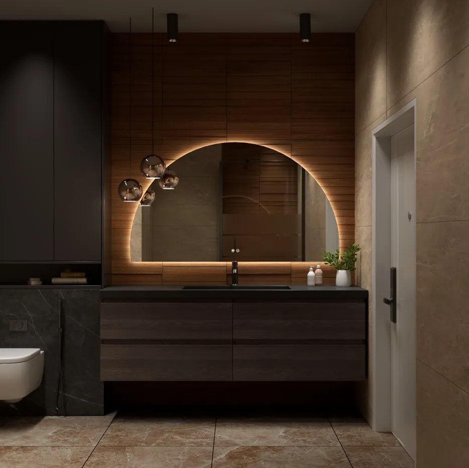 Erga Kori, polkruhové LED zrkadlo 80x140cm, 3105 lm, 3 farby svetla, ERG-V01-KORI-8014-CL