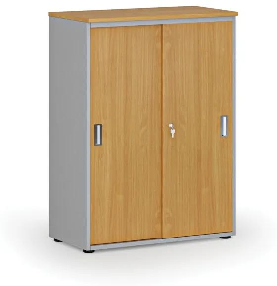 Kancelárska skriňa so zasúvacími dverami PRIMO GRAY, 1087 x 800 x 420 mm, sivá/buk