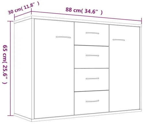 vidaXL Komoda dymový dub 88x30x65 cm spracované drevo-