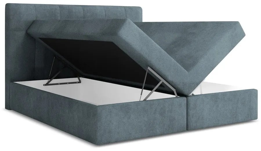 Svetlomodrá boxspring posteľ s úložným priestorom 160x200 cm Palta – Makamii