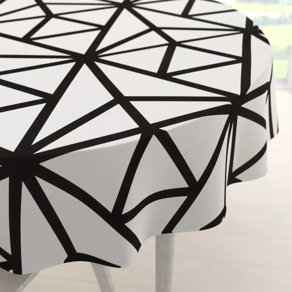 Biante Bavlnený okrúhly obrus Sandra SA-577 Čierne geometrické vzory na bielom Ø 40 cm