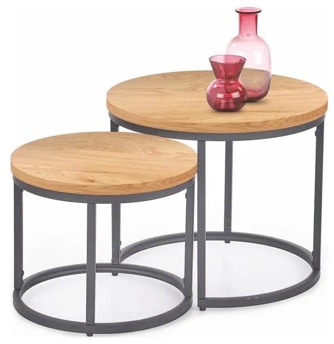 SADA 2x Konferenčný stolík OREO pr. 43/53 cm antracit/zlatý dub