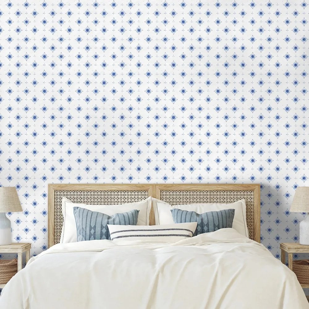 Samolepiaca fototapeta modré kvetinové ornamenty