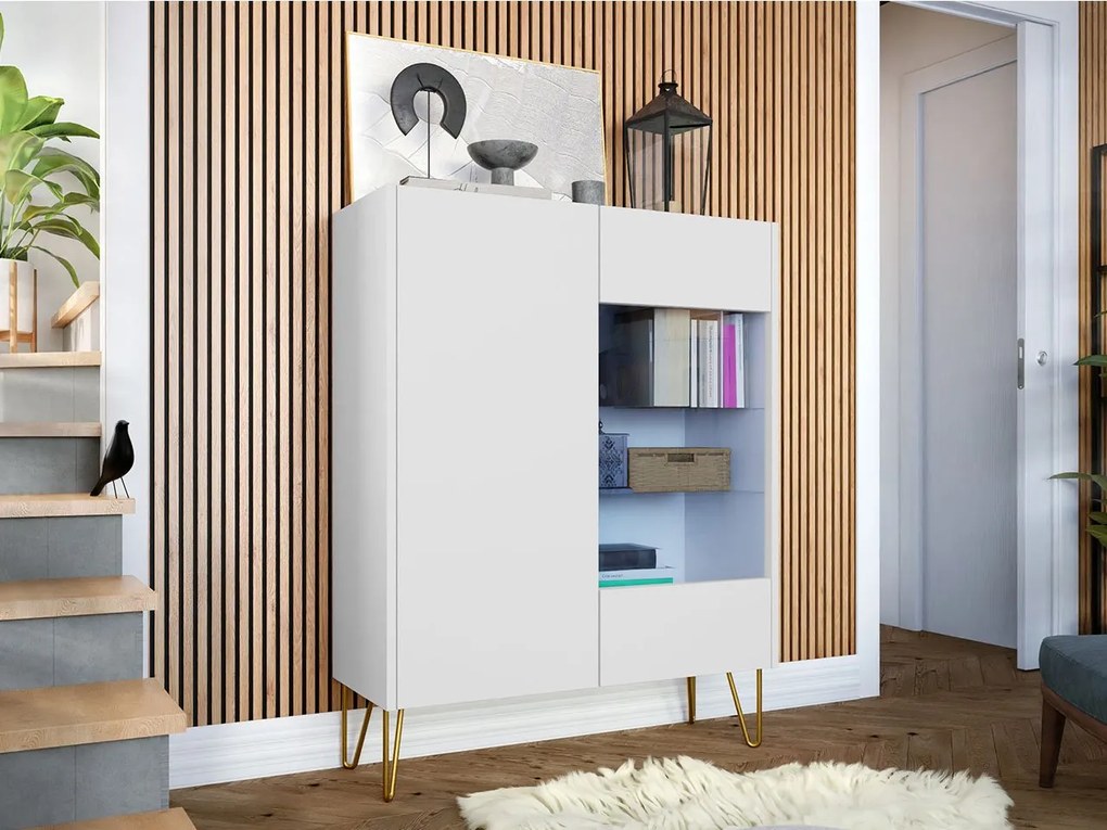 Vitrína Animere White AWT97, Farby:: biela / biela + mramor bianco