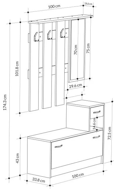 Predsieňová stena Houseland Rudolf dub zafírový/biela