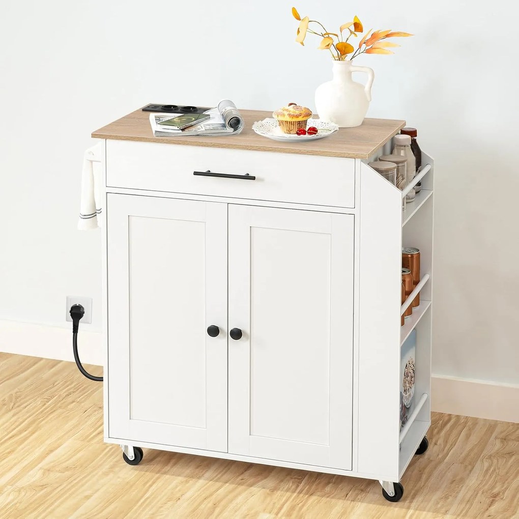 Pojízdný kuchyňský vozík s prodlužovacím kabelem Vasagle Asha 73 cm bílý
