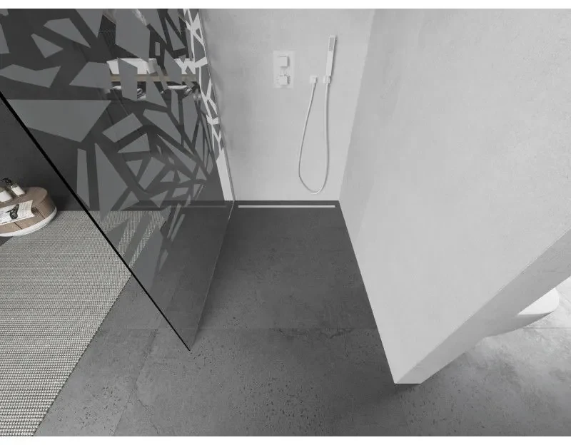 Mexen Kioto, Walk-In sprchová zástena 90 x 200 cm, 8mm sklo číre/biely vzor, biely profil, 800-090-101-20-85