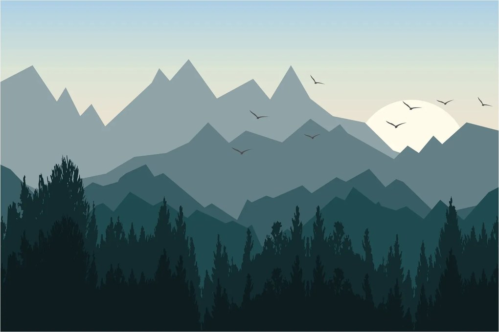 Obraz - Hory pohľadom grafika (90x60 cm)