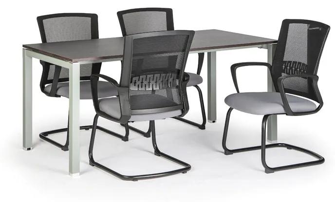 Stôl s pl. doskou 1600x800, wenge + 4 stoličky Roy, šedá