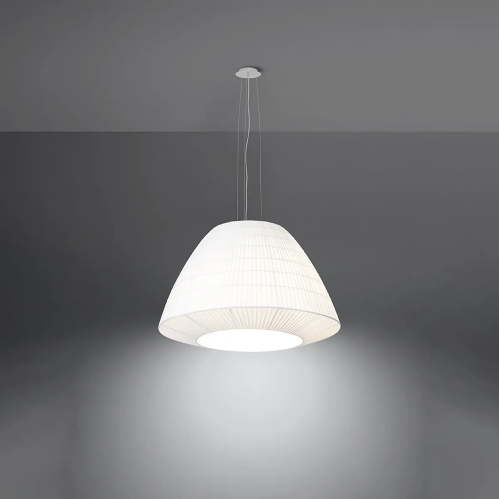 Závesné svietidlo Bella, 1x biele textilné tienidlo, (biele sklo), (fi 60 cm)