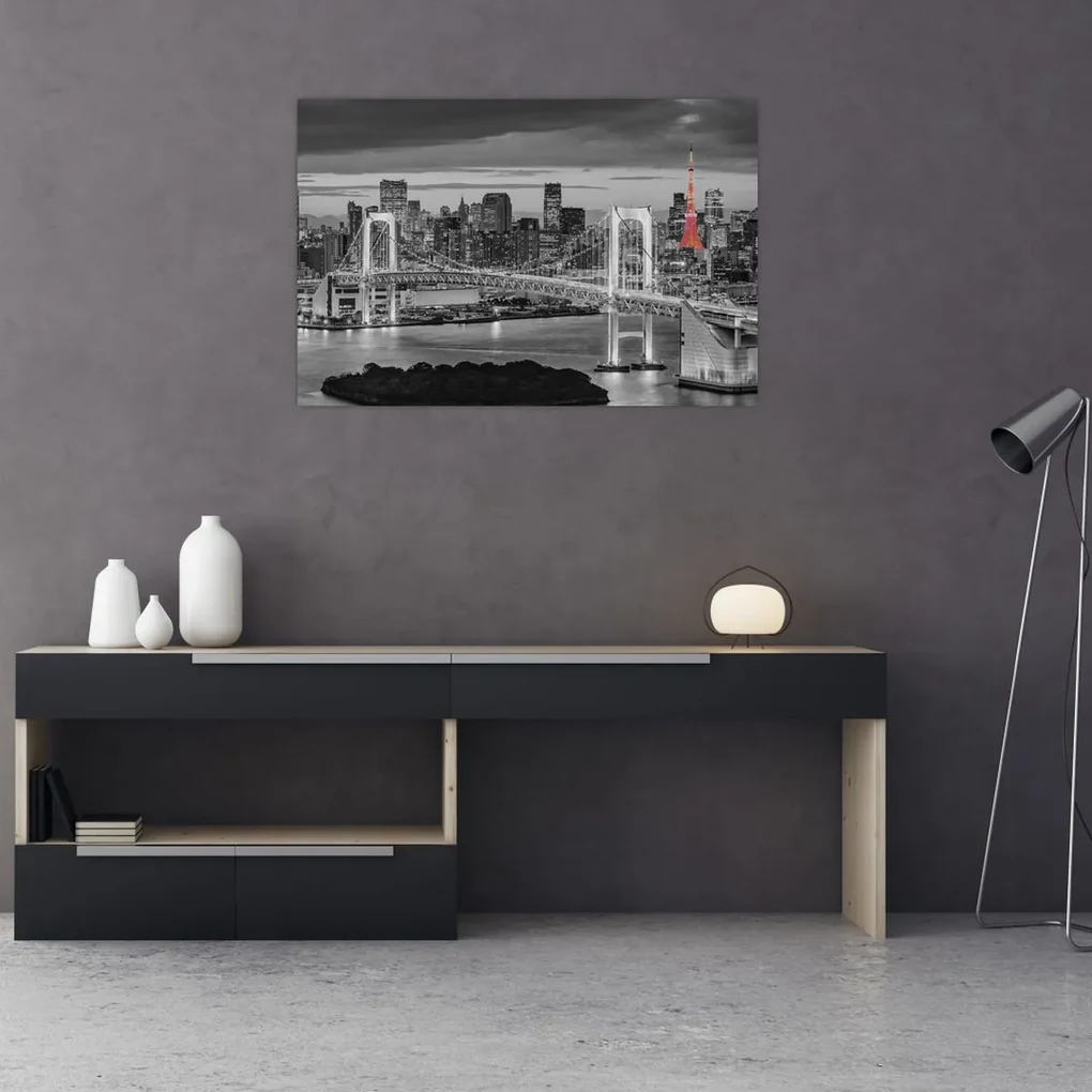 Obraz - Veľkomesto s červenou vežou (90x60 cm)