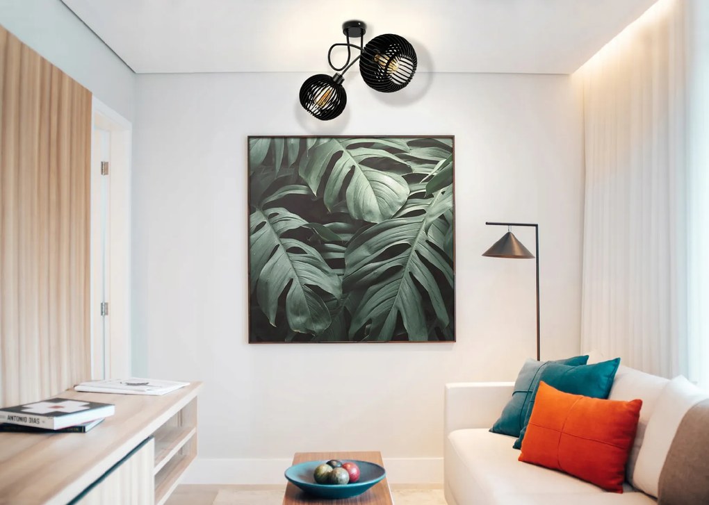 BERGE LED stropné svietidlo 2XE27, drevené, čierne