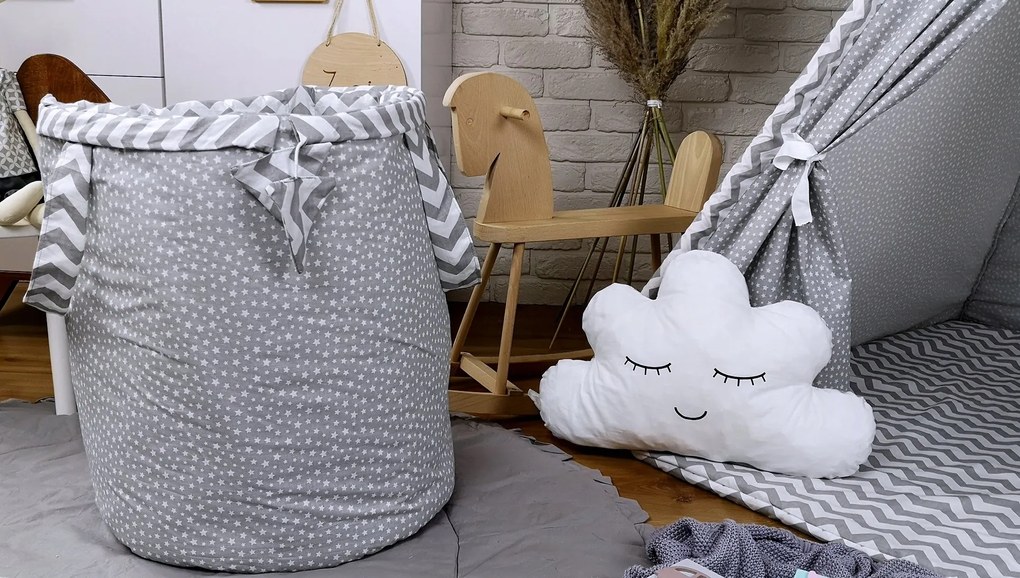 Detský kôš na hračky STARS - cik-cak šedý