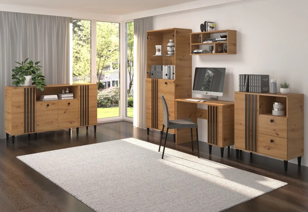 Vitrína LIVIA 3, 80x196x40, dub artisan/čierna