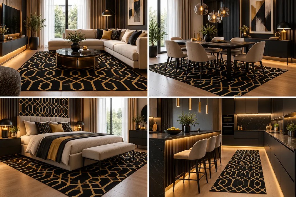 Koberec Diamond K4427G BLACK/GOLD Tyro rozmery koberec: 120x170 cm