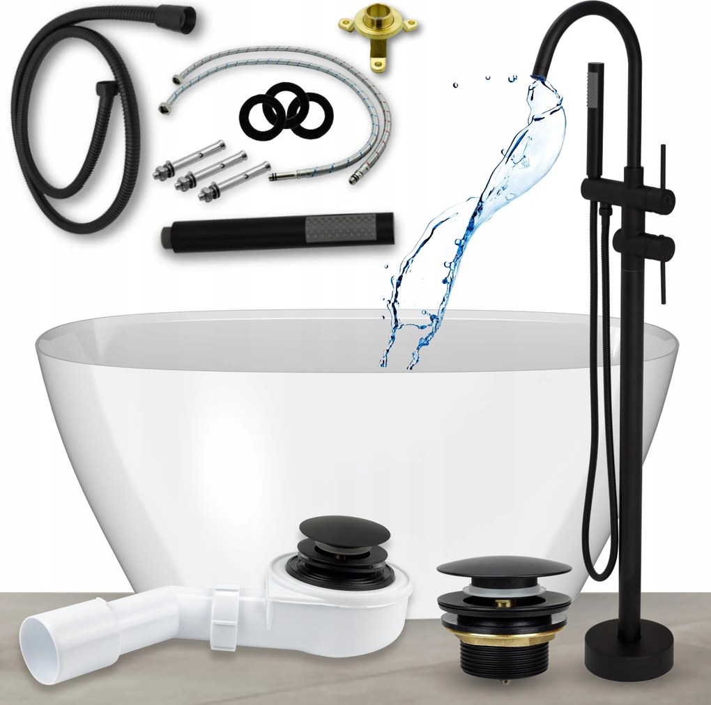 Vaňa 150 Voľne Stojaca S Vaňovou Batériou Sifón Klik Klak Čierna Sada 10v1