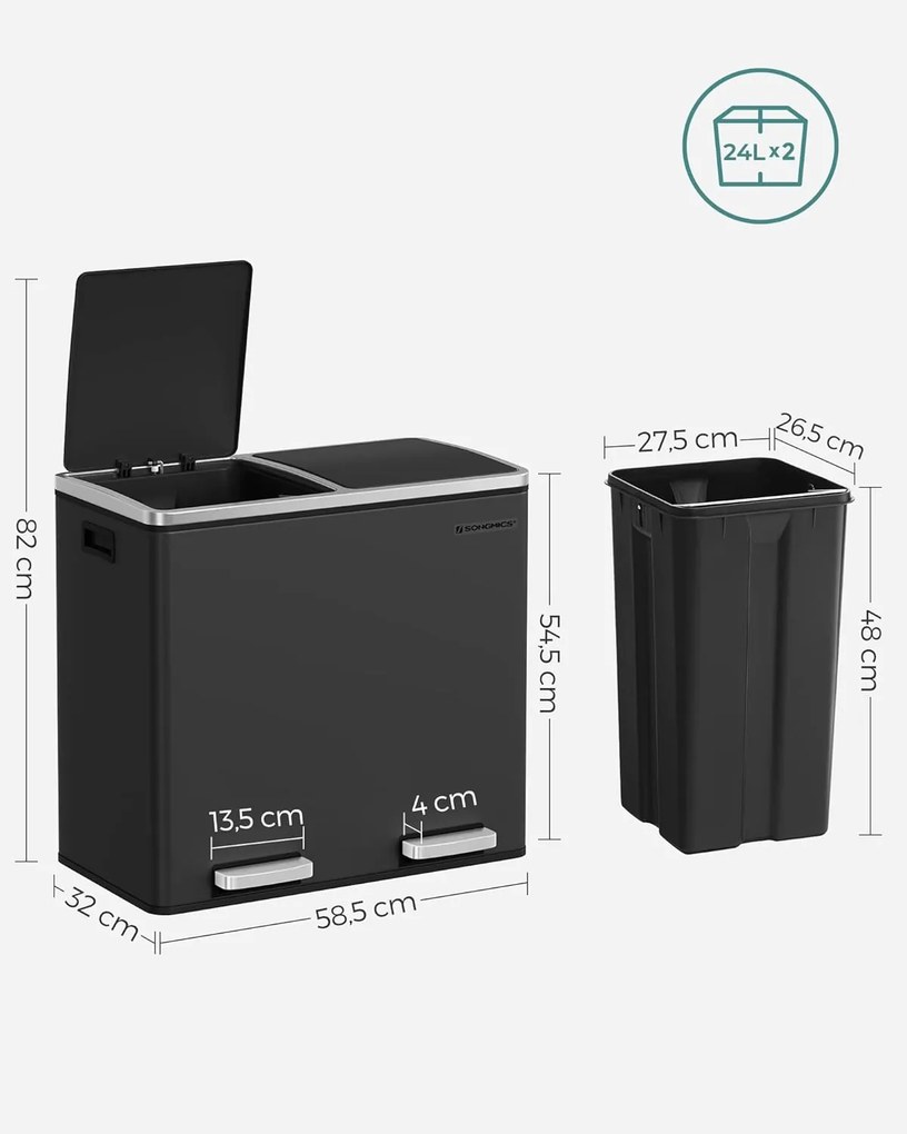 Odpadkový kôš Gerry 2x24 l čierny/strieborný