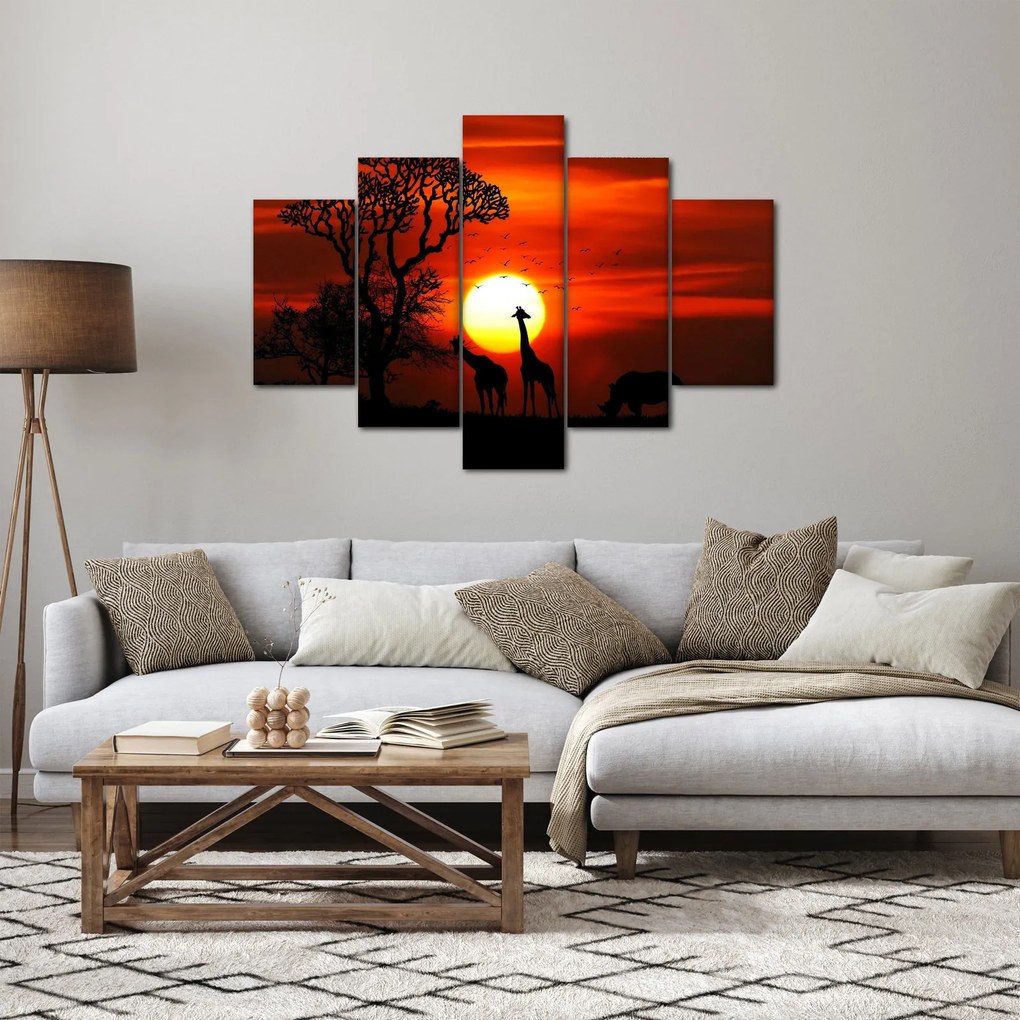 Obraz - Siluety zvierat pri západe slnka (150x105 cm)