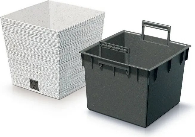 Kvetináč FURU SQUARE LOW ECO WOOD s vkladom 24 cm, biela ECO