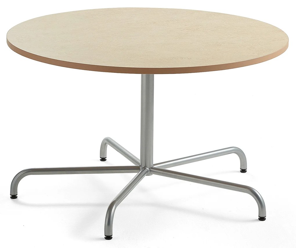 Stôl PLURAL, Ø1200x720 mm, linoleum - béžová, strieborná
