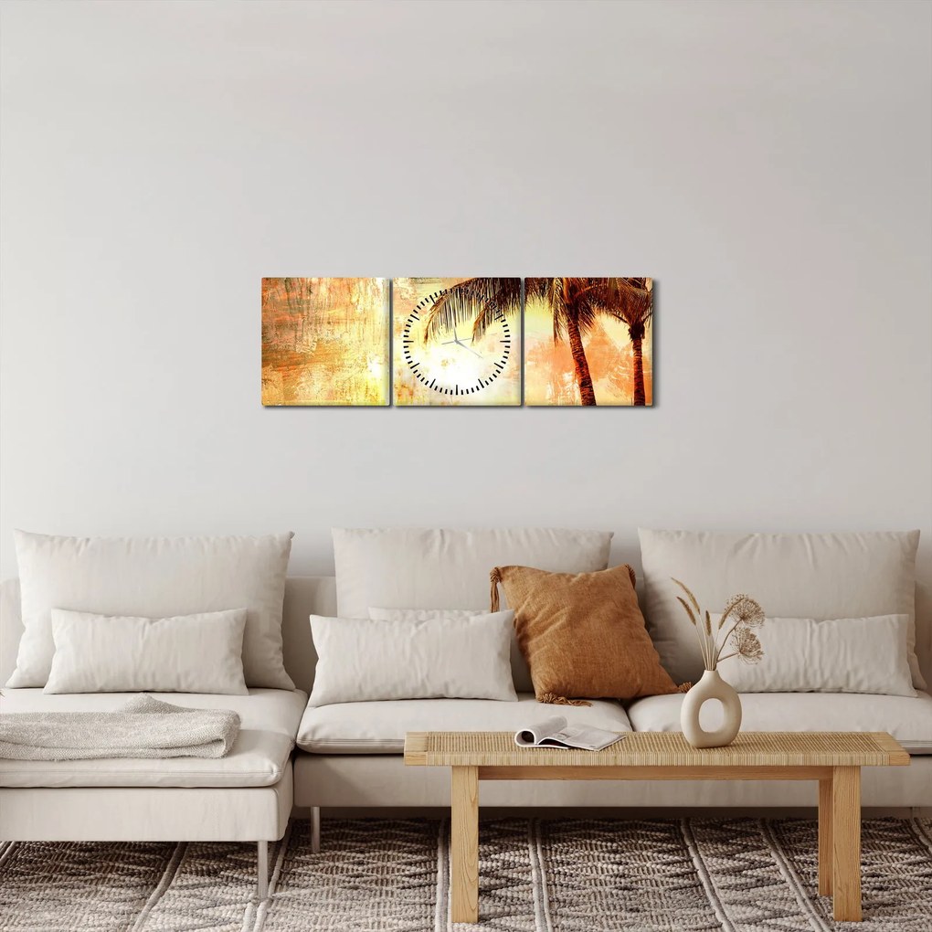 Obraz - Palmy na pláži (s hodinami) (90x30 cm)