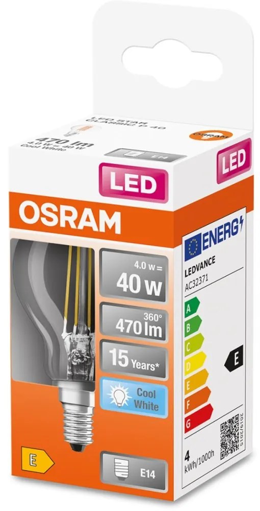 LED žiarovka E14 P45 CL 4W = 40W 470lm 4000lm Neutrálne 300° vlákno OSRAM STAR