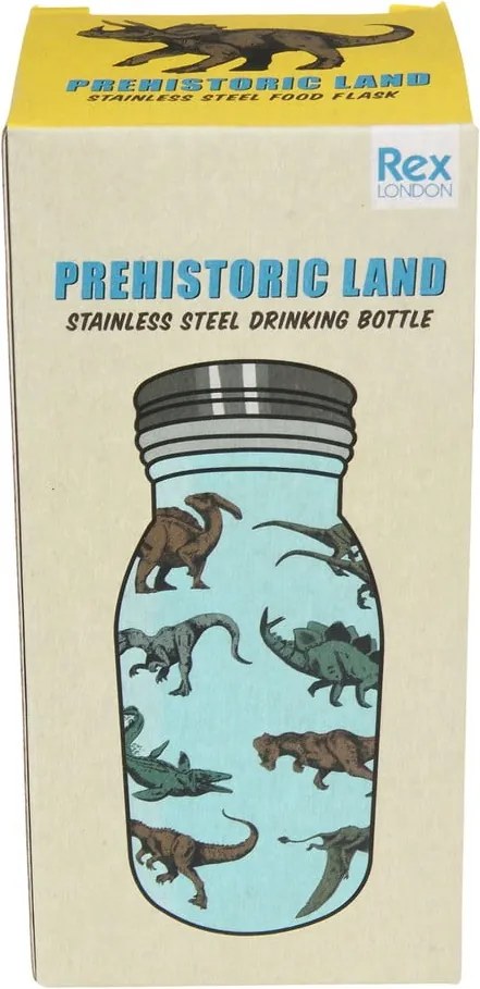 Svetlomodrá detská fľaša z nehrdzavejúcej ocele 250 ml Prehistoric Land – Rex London
