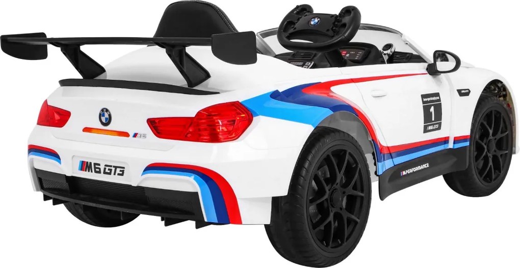 Ramiz BMW M6 GT3 Autíčko na batérie pre deti Biele + Ventilátor + Zvuky MP3 Svetlá + Diaľkové ovládanie