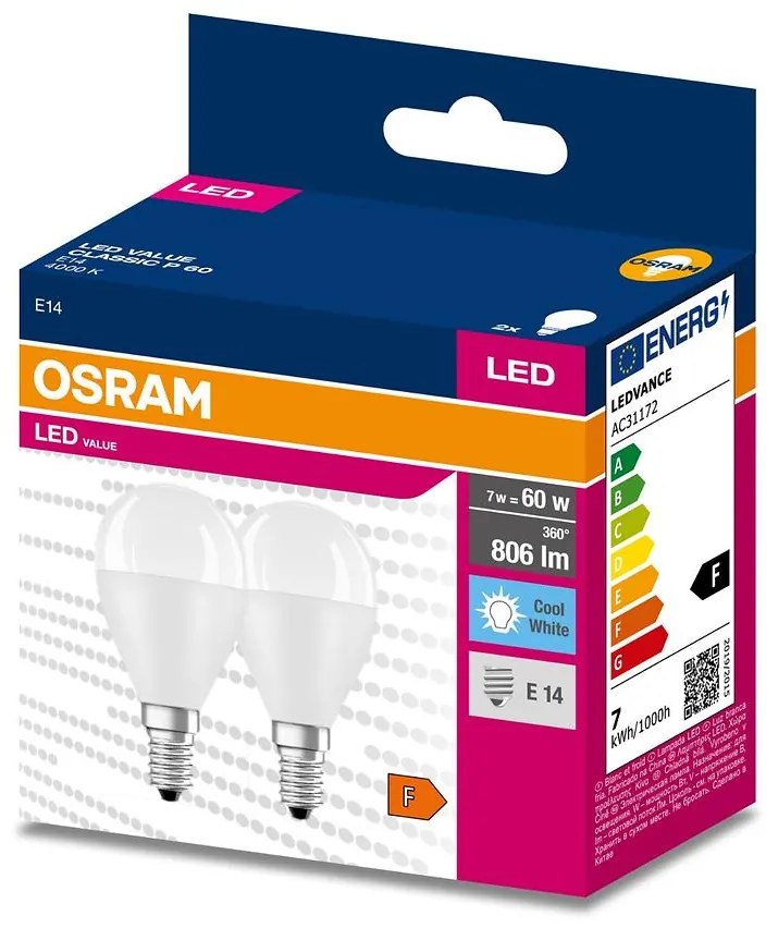 Žiarovka LED OSRAM E14 P45 7W 4000K 2ks