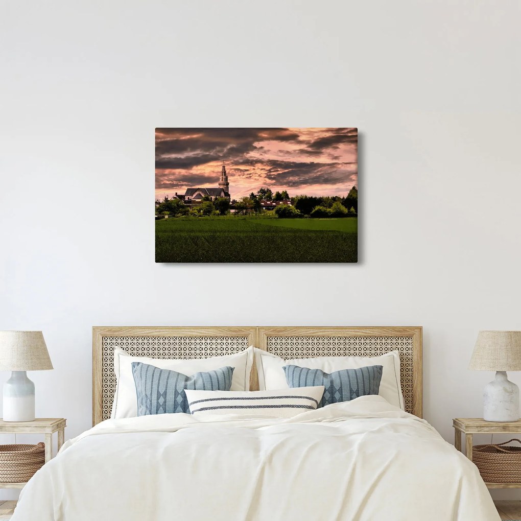 Obraz krajiny s kostolom (90x60 cm)
