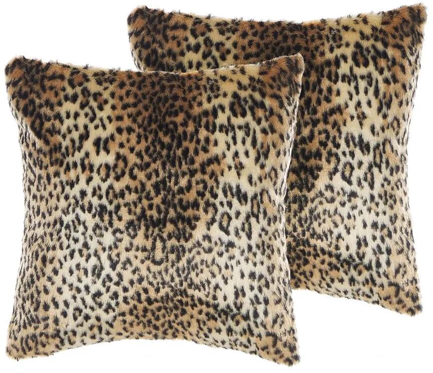 Sada 2 vankúšov z umelej kožušiny s leopardím vzorom 45 x 45 cm hnedá FOXTAIL Beliani