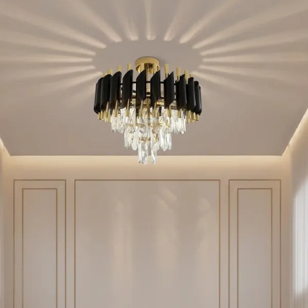Prisadený luster CRISTAL 5xE14/10W/230V priemer 38 cm čierna/zlatá