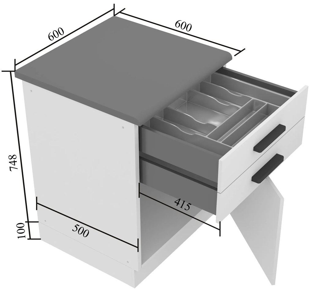 Kuchynská skrinka spodná 60 cm šuflíky INF SDSZ60WS/0/WT/R/B/B1/PP