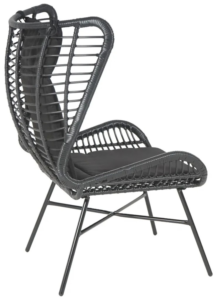 Kreslo s podnožkou HWC-G17b, polyratan - antracit, vankúš antracit