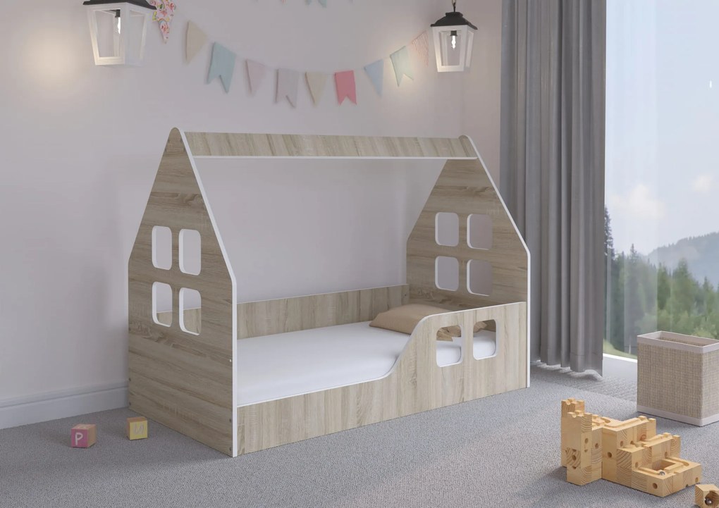 Wooden Toys Detská posteľ Nízky DOMČEK SONOMA 140x70 Montessori (pravá strana)