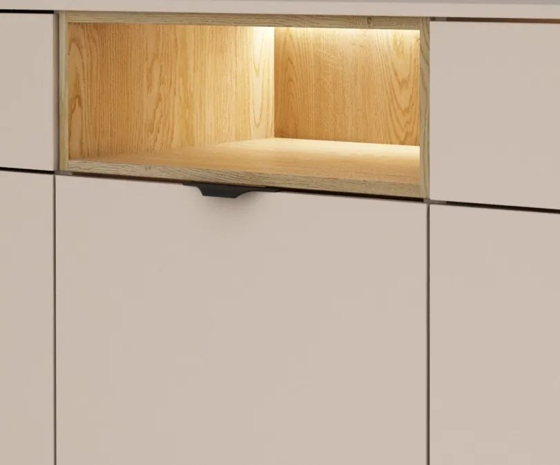 Široká komoda Avola, 180 cm, béžová kašmír/dub cremona